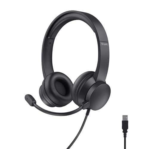 Image of Trust USB Headset with Microphone On-Ear Lightweight Design, Adjustable Headband, PC Headset 1.8m Cable Wired Headphones with Microphone for Computer Laptop Mac Desktop Home Office Teams Zoom