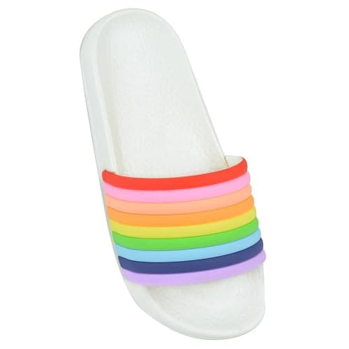 Image of A2Z 4 Kids Girls Open Toe Rainbow Sliders Anti-Slip Pool - Slider AZ31906 White 11 UK CH