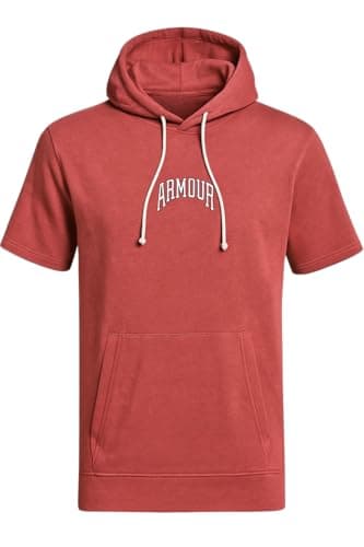 Image of Under Armour Mens Rival Terry Short Sleeve Graphic Hoodie, Sedona Red / White - 611, M