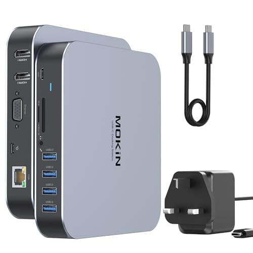 Image of MOKiN USB C Docking Station for MacBook, Laptop Docking Station 3 Monitor with 65W Power Adapter, USB C Dock Dual 4K HDMI, VGA, 4 USB 3.0, RJ45 Gigabit Ethernet, 100W PD, SD/TF, Audio for Dell HP