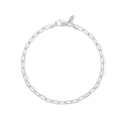 Image of Amberta Solid 925 Sterling Silver Paperclip Bracelet for Women Men | Italian Paperclip Link Chain Bracelet | Silver Link Charm Bracelet 7 8 inch: 8 inch Silver Link Bracelet 3 mm