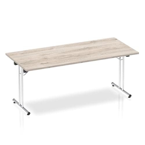Image of OPO Impulse Freestanding 1200/1600/1800mm Rectangular Table Folding Leg | Sturdy Build Weather & Heat Resistant Melamine Finish Meeting Table Grey Oak 1800