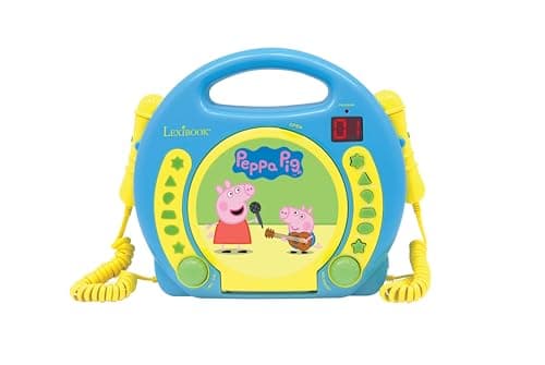 Image of LEXIBOOK Peppa Pig Georges CD player with 2 microphones, Programming function, headphones jack, for kids, with power supply or batteries, Blue/Yellow, RCDK100PPLXB