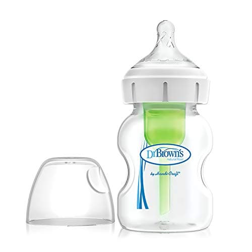 Image of Dr Brown's Natural Flow Anti-Colic Options+ Wide-Neck Baby Bottle, 5oz/150ml, with Level 1 Teat, 1-Pack
