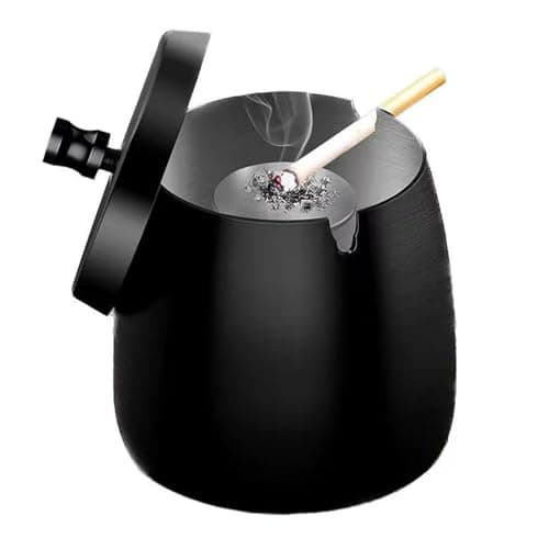 Image of Stainless Steel Ashtray with Lid, Windproof Rainproof Ashtrays for Inside or Outdoors