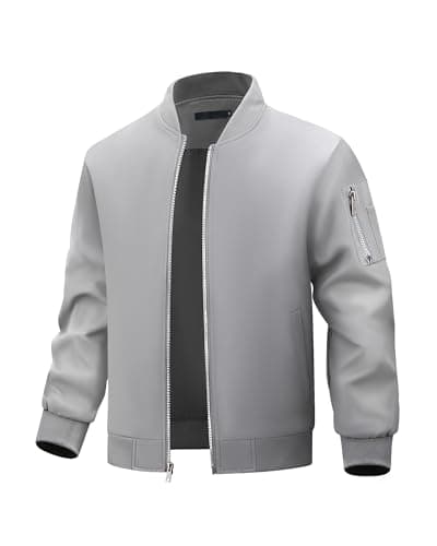Image of Autsel Men's Bomber Jacket Casual Lightweight Windbreaker Stand-up Collar Outwear Spring Autumn Sportwear Light Grey 3XL