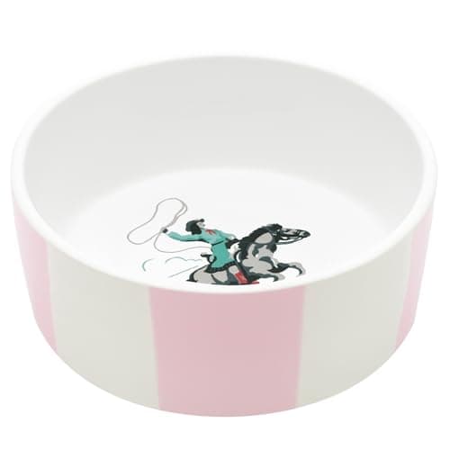 Image of Cath Kidston Small Dog Bowl 400ml – Dishwasher Safe, Non-Slip Weighted Ceramic Stoneware, Durable Non-Toxic Pet Bowl for Food & Water, Cowgirl Stripe Design | 13.5 x 4.8 cm