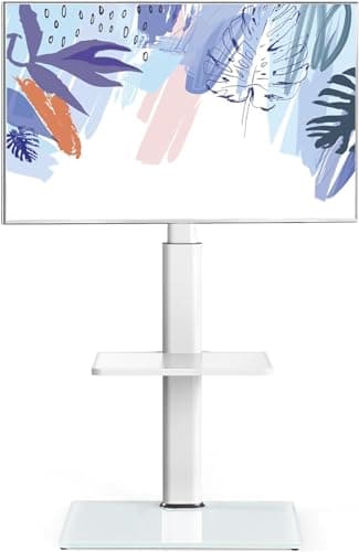 Image of FITUEYES White TV Floor Stand for 32 to 60 inch TVs, Free Standing TV Stand with Adjustable Shelf, Swivel Bracket, Height Adjustable, Holds 30kgs, Max VESA 600x400mm