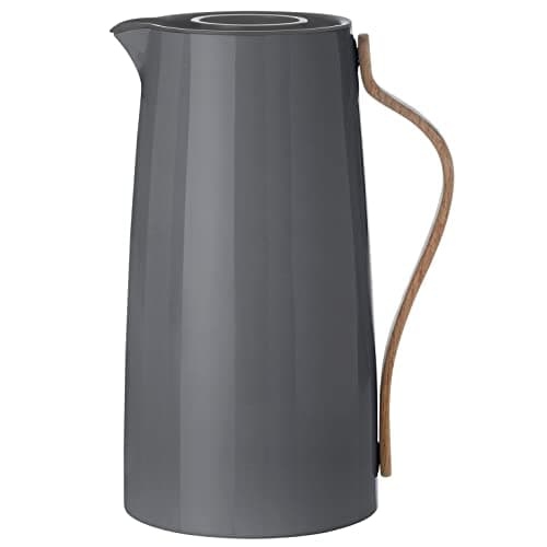 Image of Stelton Emma Vacuum Jug Coffee 1.2L - Nordic Grey, Modern Danish Design, Lacquered Steel with Beech Wood Handle, Easy-Click Lid, Keeps Coffee Hot for Hours