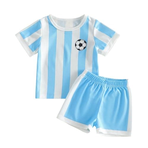 Image of Geagodelia Kids Toddler Baby Boys Football Outfit National Team Matching Colour Short Sleeve Sports Jersey Tops T-Shirt and Shorts 2 Piece Summer Clothes Set (Sky Blue, 3-4 Years)