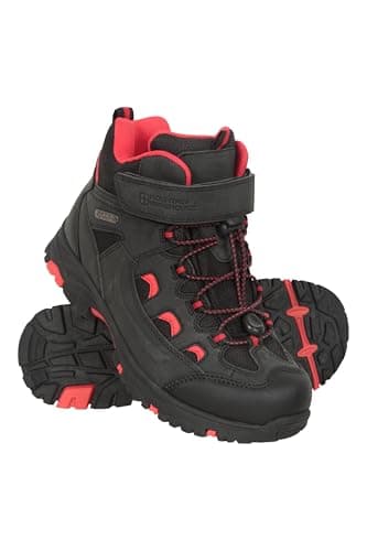 Image of Mountain Warehouse Adventurer Kids Adaptive Walking Boots - IsoDry Touch Strap Fastening Shoes with Elastic Laces - Spring, Summer Hiking, Trekking, Outdoors & Walking Black Junior Shoe Size 3