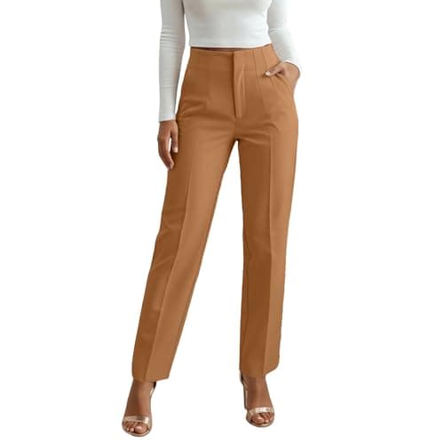 Image of Generisch Women's Suit Trousers Elegant High Waist Marlene Trousers Straight Cut Fabric Trousers Pleated Waistband Trousers Figure-hugging Suit Trousers Elastic Business Trousers Long Trousers Stylish