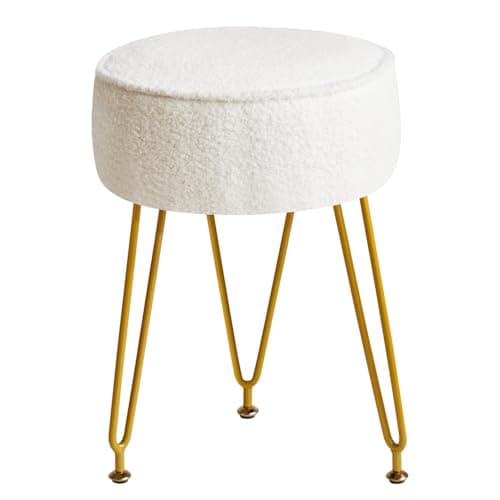 Image of IBUYKE Teddy Velvet Round Footrest Ottoman, Makeup Vanity Stool Side Table, Velvet Dressing Table Seat, Pouf Couch Stool, for Living Room Bedroom, White WBD009W