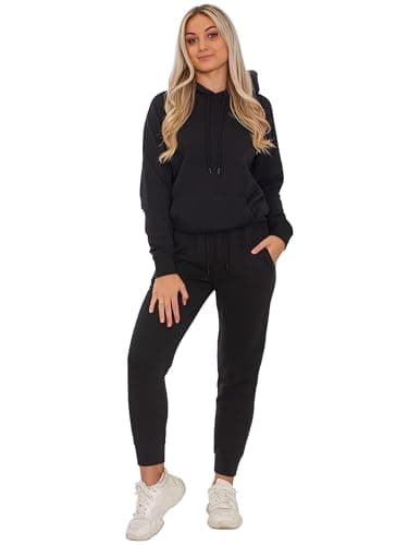 Image of BRAND KRUZE Womens Tracksuit Set Long Sleeve Pullover Hoodie and Casual Regular Fit Joggers Set KZLS169 BLACK L