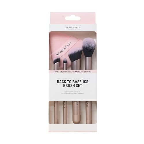 Image of Revolution Back To Base-ics Starter Essentials Brush Set, Makeup Tools Kit, Includes Foundation, Concealer & Blush Brushes, Pack of 4, Vegan
