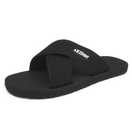 Image of Kilter Men's Axis Lightweight Cross Strap Slip-On Summer Slider Sandal - Black - 11 UK