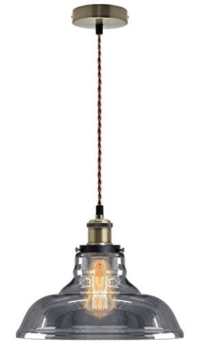 Image of Modern Vintage Shadow Glass Light Shade Smoked Industrial Brass Ceiling Pendant Lamp M0091