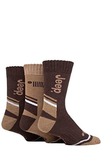 Image of Jeep Mens Performance Poly Cotton Boot Socks Pack of 3 Brown/Earth/Tan 6-11
