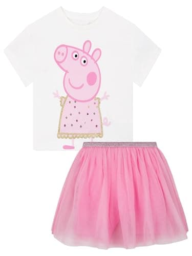 Image of Peppa Pig Girls Tshirt And Skirt Set, Girls' Outfits & Clothing Sets, T Shirt And Mesh Skirt, Pink 3-4 Years