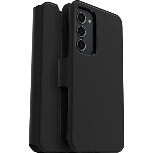 Image of OtterBox Strada Via Case for Samsung Galaxy S23+, Shockproof, Drop Proof, Slim, Soft Touch Protective Folio Case with Card Holder, 2x Tested to Military Standard, Black