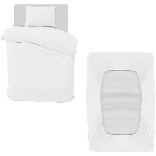 Image of MOONLIGHT20015 Single Bedding Set 3 Piece Duvet Cover Fitted Sheet with Pillow case Soft Brushed Microfiber Duvet Cover sets White