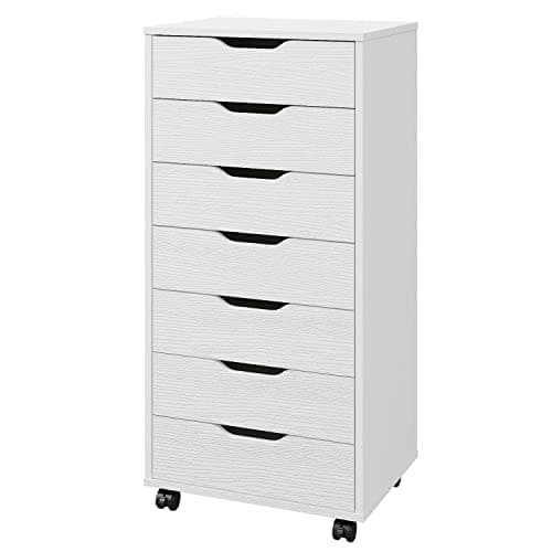 Image of Panana 5/7 Drawers Chest, Mobile File Cabinet with Wheels Storage Organiser Chest Home Office Dresser Cabinet Side Filing Cupboard (White, 7 Drawers)
