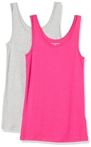 Image of Amazon Essentials Women's Slim-Fit Vest, Pack of 2, Bright Pink/Grey Heather, M