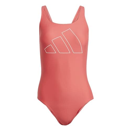 Image of adidas Women's Big Bars Swimsuit, semi Lucid red/White, 38