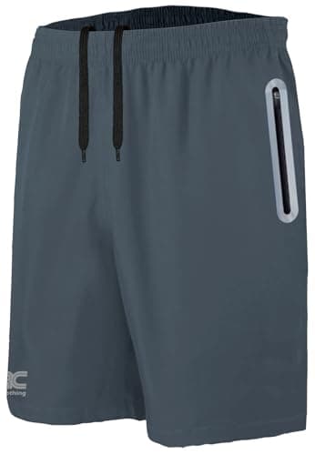 Image of JRC Just Royal Clothing Mens Running Shorts with 2 Zip Pockets, Lightweight Shorts for Workout & Gym (Dark Grey, XL)