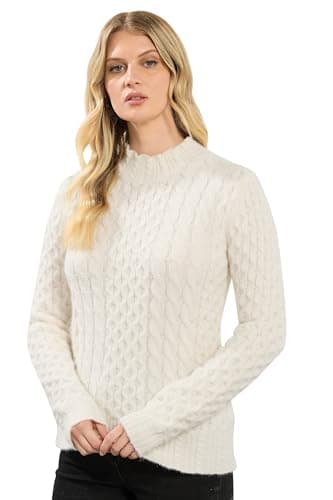Image of Long Tall Sally - LTS Tall Ivory White Cable Knit Frill Jumper - Women's