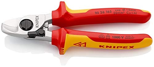 Image of KNIPEX Cable Shears with Opening Spring Self-Service Card Chrome-Plated Insulated with Multi-Component Grips, VDE-Tested 165 mm, 95 26 165 SB