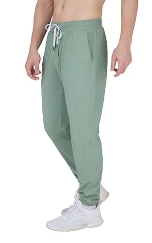 Image of 90 Degree By Reflex Mens Lightweight Jogger Full Length Side Pocket Slim Fit Pant with Drawstring, Green Bay, Small