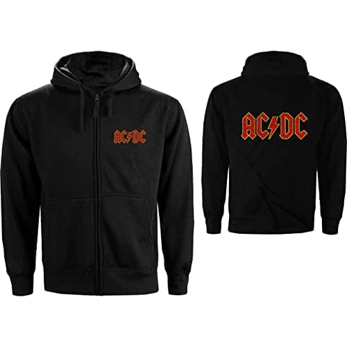 Image of Ac/Dc Unisex Zipped Hoodie Logo (Back Print) Black