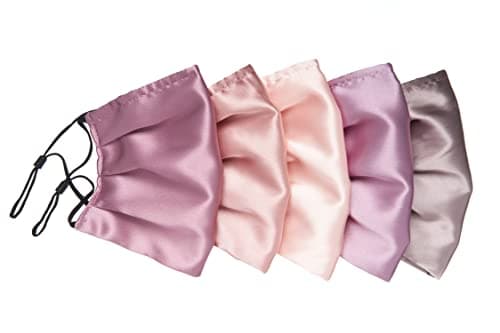 Image of Habac Studio Pack of 5 Satin Silk Face Masks, Face Masks Washable UK, Reusable Face Mask, Mens Face Mask, Masks for Women, Silk Face Covering, Nose Wire, Adjustable, (Pinks)