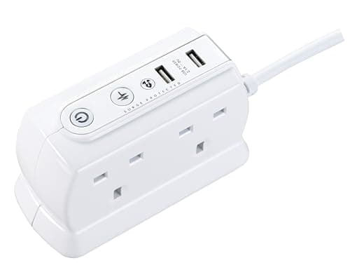 Image of Masterplug SRGDU41PW2-MP Heavy Duty Four Socket Surge Protected Extension Lead with 2 USB Ports, 2 Metre, White