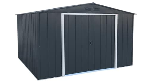 Image of Duramax ECO 10 x 10 (9.74 m2) Metal Garden Storage Shed, Hot-Dipped Galvanized Metal Garden Shed, Tool Storage Shed, Strong Reinforced Roof Structure, Maintenance-Free Metal Shed, Anthracite