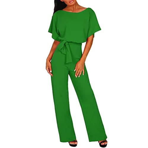 Image of Playsuit One Shoulder Flowy Ladies Jumpsuits Ruffle Loose Fit Ladies Overalls Plain Elegant Beach Romper Women Loose Fit Baggy Dungarees for Women UK Short Sleeve