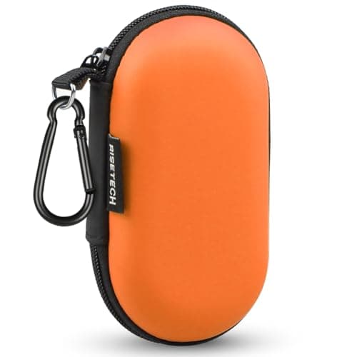 Image of Earbud Case, RISETECH Earphone Carrying Case Holder EVA Headphone Storage Bag Small Zipper Pouch Compatible for EarPods, AirPods, Beats Flex, Urbeats3, Bose Wired Earbuds, USB Cable, with Clip-Orange