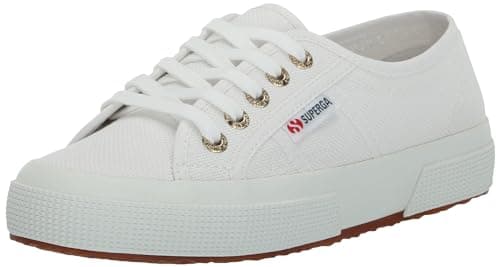 Image of Superga 2750 Cotu Classic Canvas Sneakers for Men & Women - Iconic Italian Men’s and Women’s Tennis Shoes with Breathable Upper, Non Slip Rubber Sole, White Pale Gold, 8.5 Women/7 Men