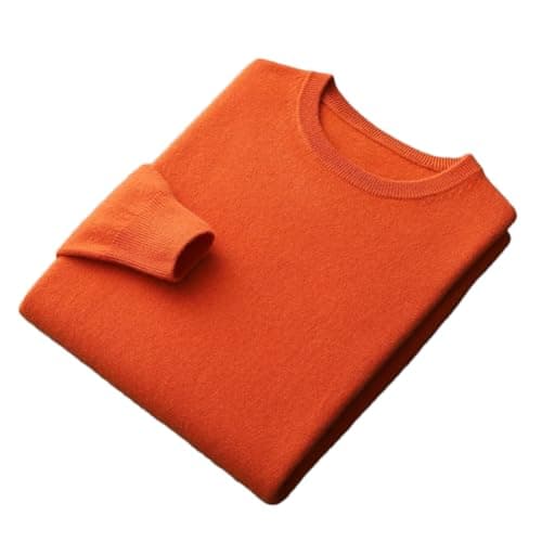 Image of 100% Merino Wool Sweater Mens Crew Neck Pullover Tops Solid Color Seamless Sweater Basic Jumper Orange XL