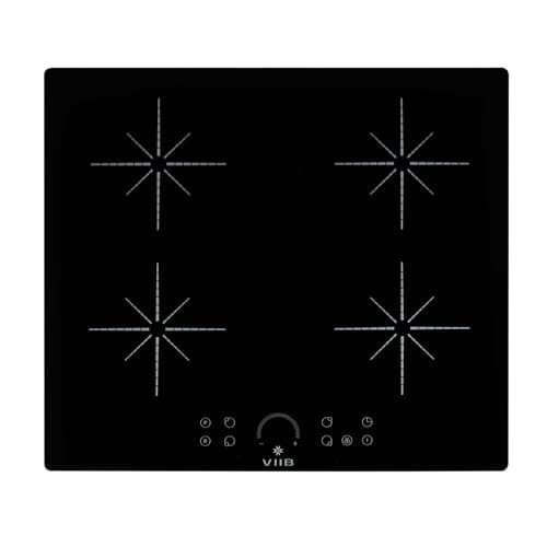 Image of VIIB Induction Hob 60cm, 4 Zone Electric Cooktop, 7000W Built-In Hob, Hardwired Installation (No Plug), Touch Control, Booster, Timer, Child Lock, Auto Shut-Off, Black Glass – Star Burst Zone Design