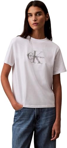Image of Calvin Klein Women’s Short Sleeve Round Neck Hero Classic Monologo T-Shirt, White (Brilliant White), S