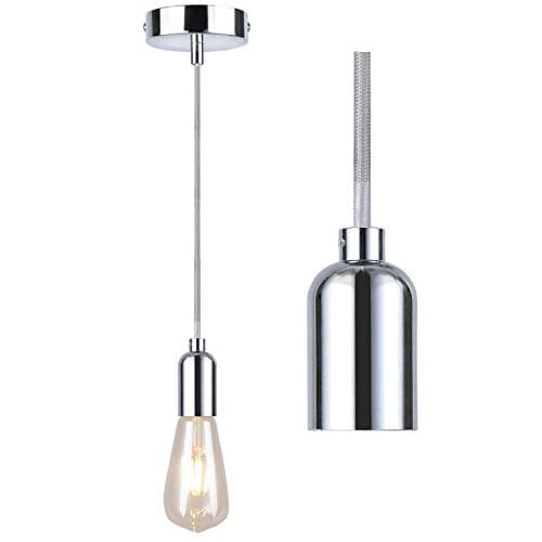 Image of Modern Chrome Ceiling Rose,Pendant Light Fitting,Braided Flex E27 Lamp Holder, Suspended Pendant Ceiling Light Fitting-Chrome