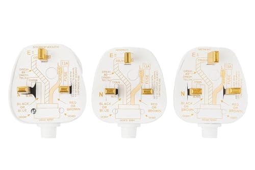 Image of CMA – Pack of 3 | 13A UK 3-Pin Fused Mains Plug | BS1363 Certified White Replacement Plug | Heavy-Duty 13 Amp Plug UK with Secure Cord Grip | 3 Pin Plug for Home, Office & Appliances