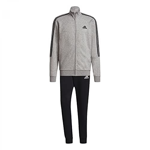Image of Adidas GK9975 M 3S FT TT TS Tracksuit mens top:medium grey heather/black bottom:black/white, Size 42/44