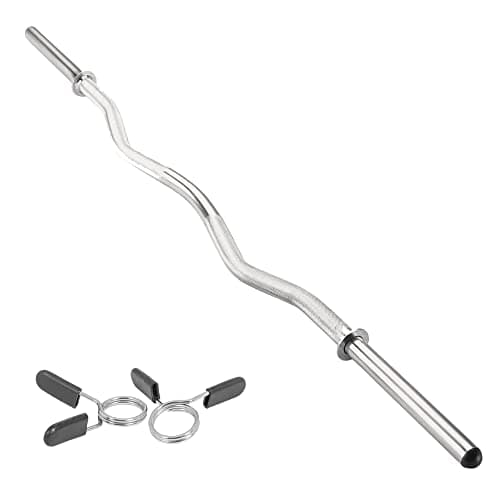 Image of Body Revolution EZ Barbell Bar - 1.2m EZ Weight Lifting Bar for 1 Inch Standard Weights Plates - Barbell for Bench Press, Curls and Bodybuilding Spinlock or Spring Collar (1.2m Spring Collar)