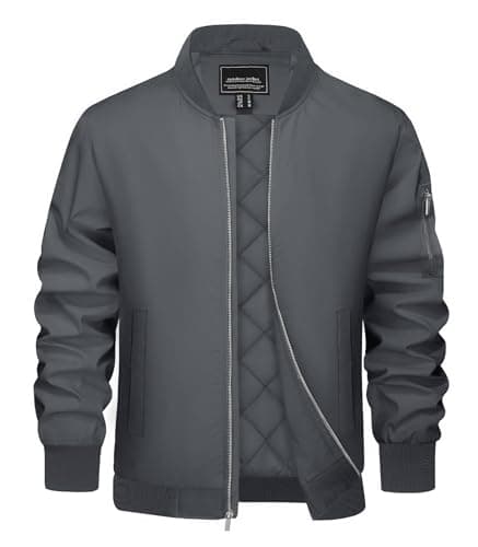 Image of EKLENTSON Men's Jacket Retro Flight Bomber Jacket Windproof Winter Warm Windbreaker Combat Pilot Jackets Dark Grey,M