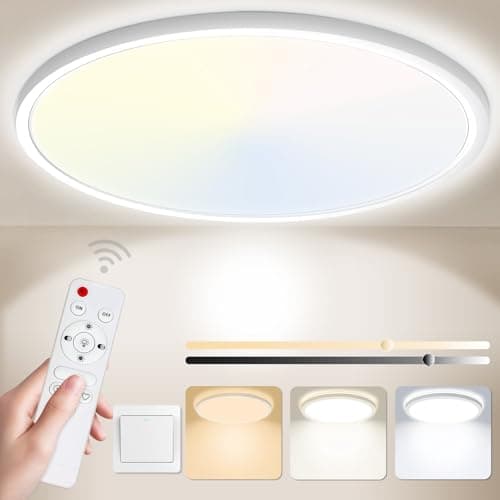 Image of Yexati Bathroom Light 24W 3200LM 30cm Dimmable with Remote Control 6500K-3000K, IP54 LED Bathroom Light Ultra Thin Flush Ceiling Light Round for Kitchen Toilet Porch Bedroom Utility Room White
