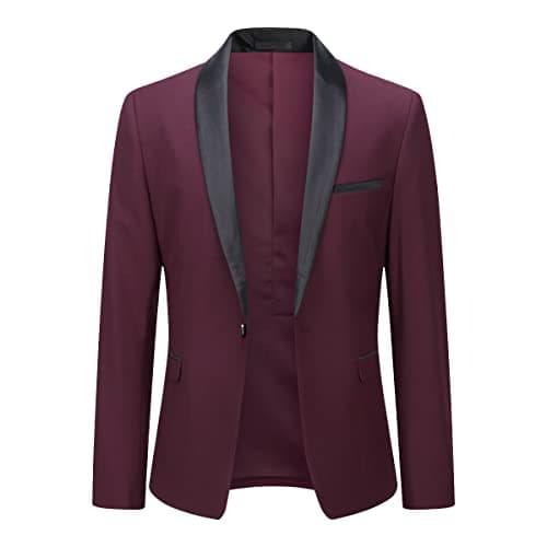 Image of YOUTHUP Men's Blazer Shawl Collar 1 Button Slim Fit Formal Suit Jacket Wedding Prom Party Jacket,Wine Red,XL