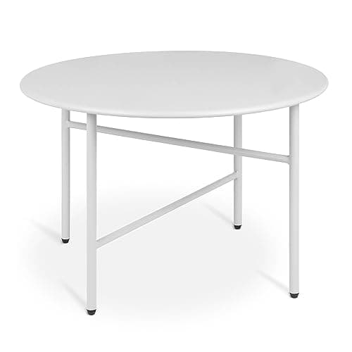 Image of bomoe Small Round Outdoor Garden Side Table Metal White Ø 53 cm Scratch-Resistant Tabletop - Lightweight Sturdy Indoor Living Room Coffee Balcony Terrace Bedside Table Bed Bedroom Finn